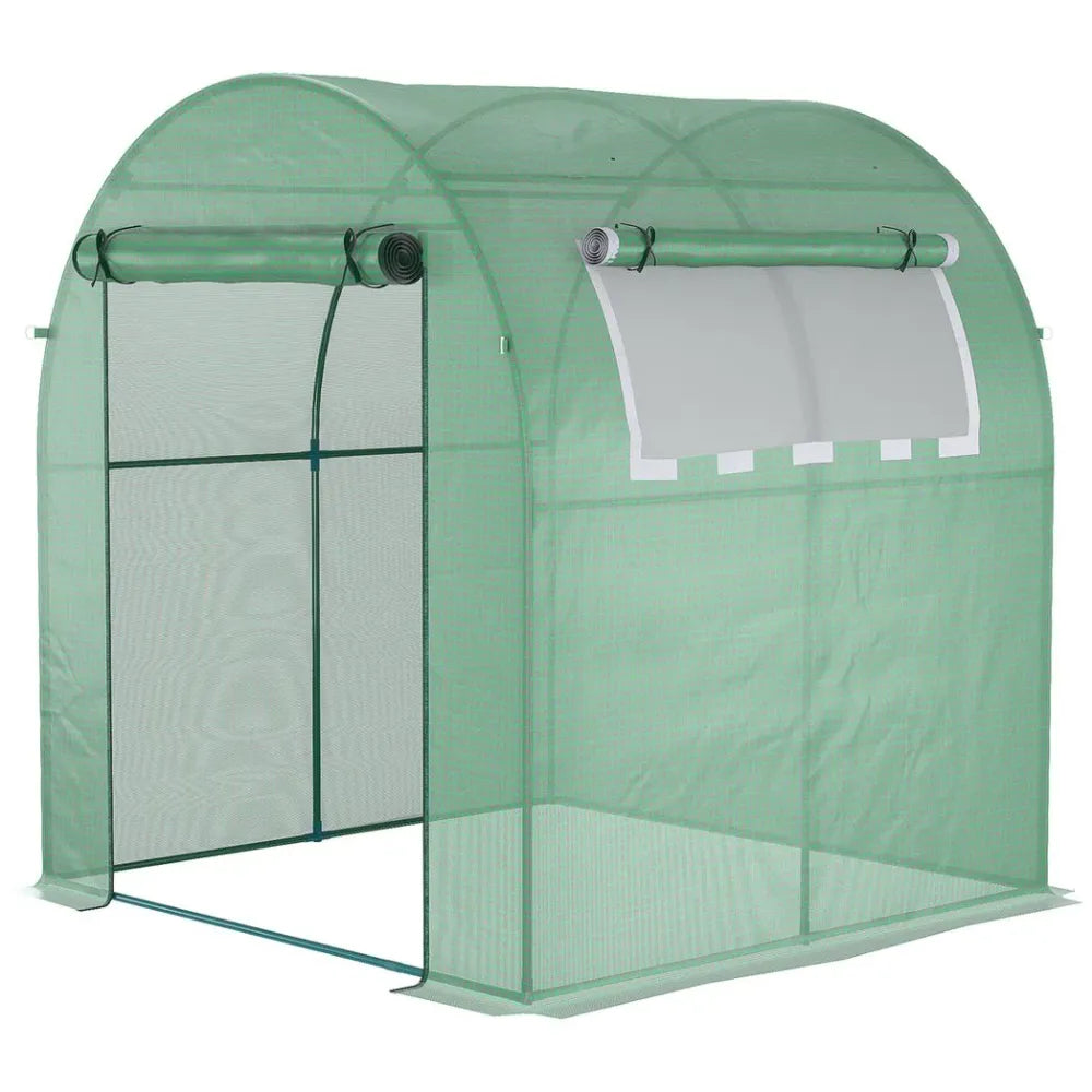 Polytunnel Greenhouse for Garden W/ Mesh Window and Steel Frame, 1.8 x 1.8 x 2 m - anydaydirect