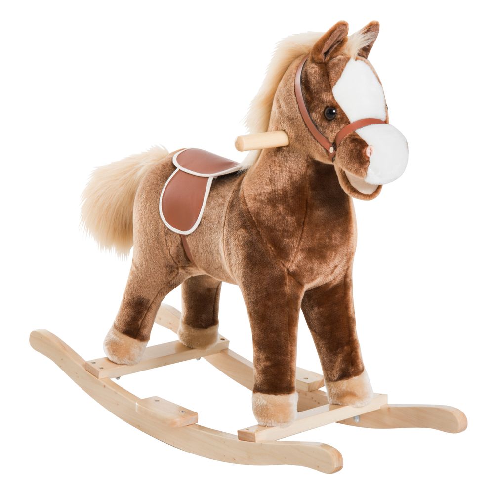 Kids Rocking Horse Wooden Plush Children Ride On Toy Rocker Baby Gift HOMCOM - anydaydirect
