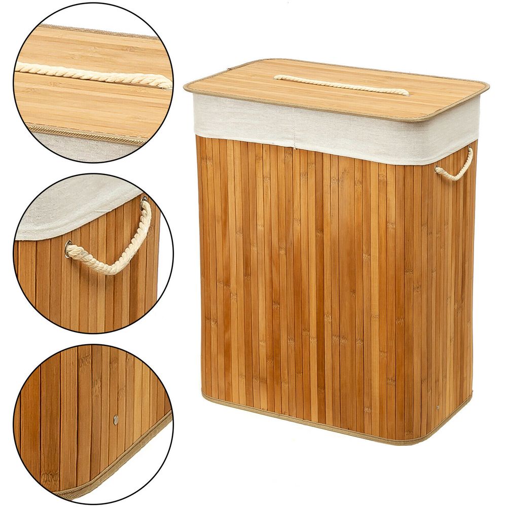 Rectangular Bamboo Laundry Basket-Natural with divider - anydaydirect