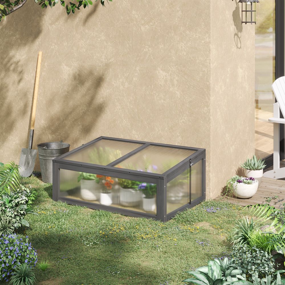 Square Wooden Greenhouse with Openable & Tilted Top Cover, PC Board - anydaydirect