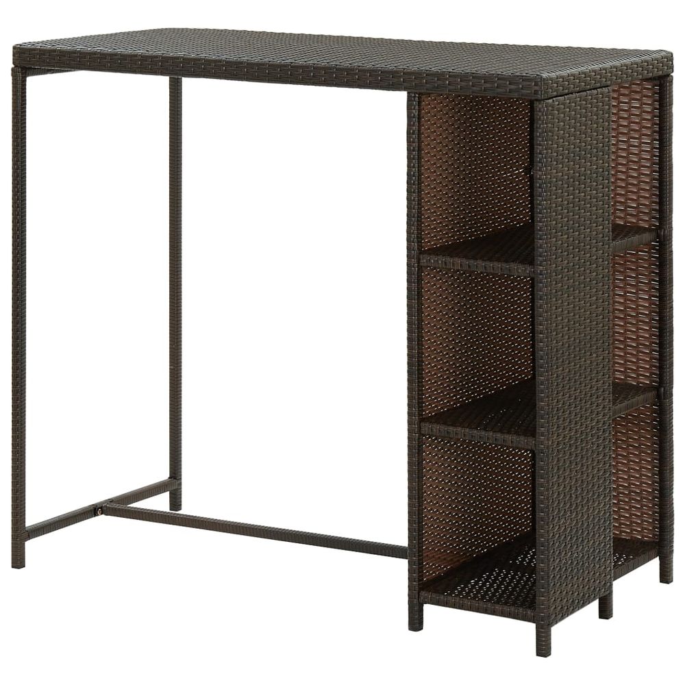 Bar Table with Storage Rack Brown 120x60x110 cm Poly Rattan - anydaydirect