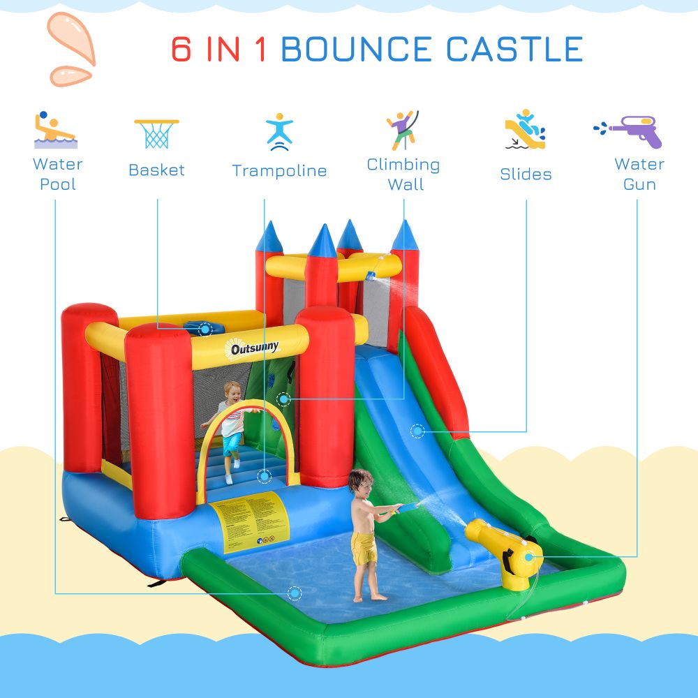 Kids Bouncy Castle w/ Slide Water Pool Climbing Wall & Trampoline - anydaydirect