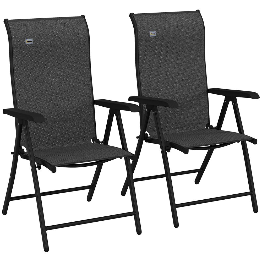 Outsunny Set of 2 Outdoor Rattan Folding Chair Set w/ Adjustable Backrest Grey - anydaydirect