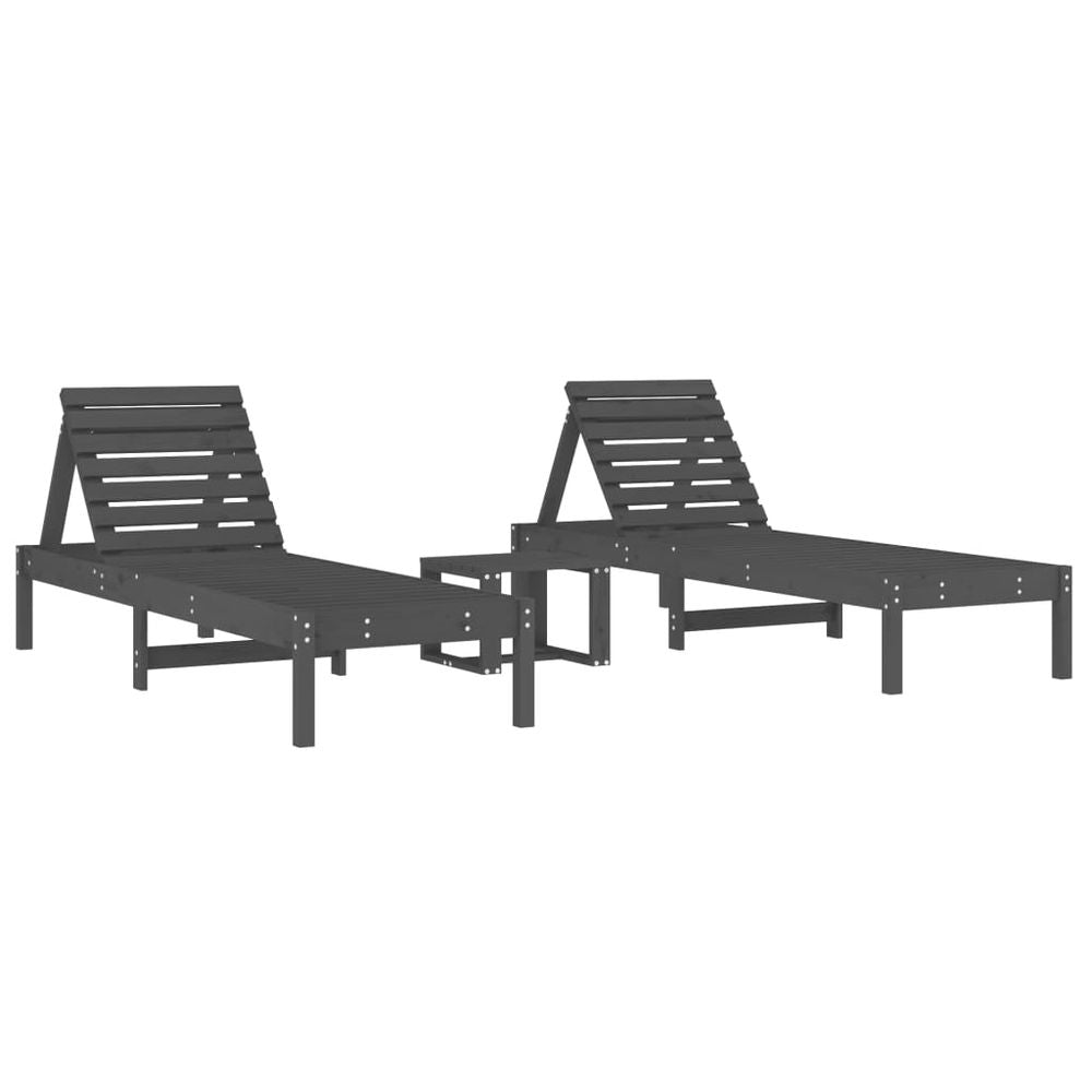 vidaXL Sun Loungers 2 pcs with Table Grey Solid Wood Pine - anydaydirect