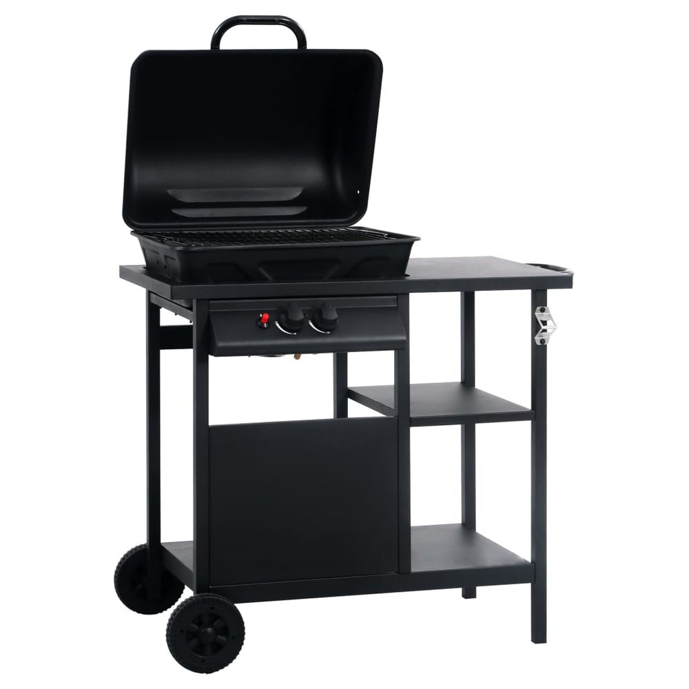 Gas BBQ Grill with 3-layer Side Table Black - anydaydirect