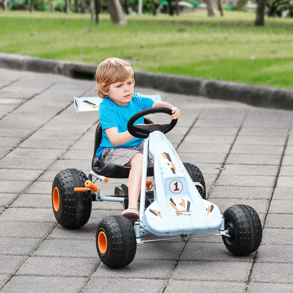 Child's Pedal Go Kart Manual Car Brake Gears Steering Wheel Seat Blue - anydaydirect