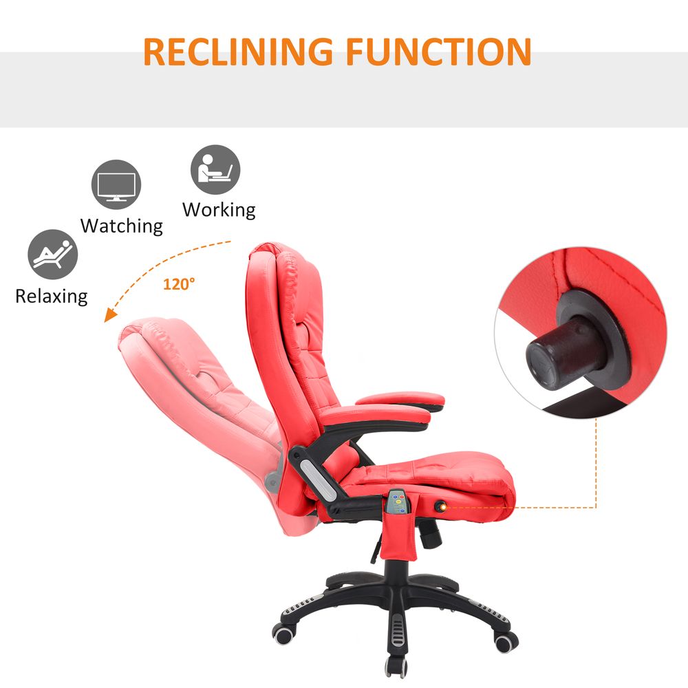 HOMCOM Heated Vibrating Massage Office Chair with Reclining Function, Red - anydaydirect