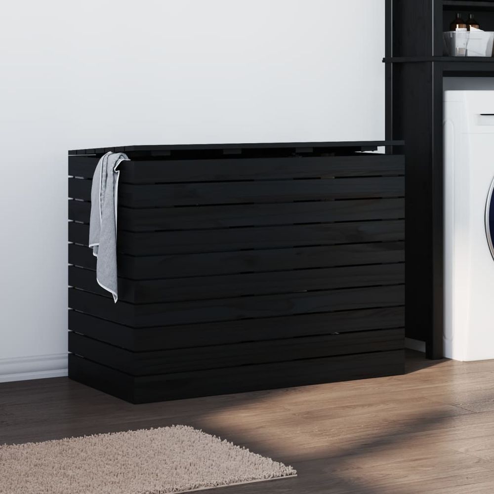 vidaXL Laundry Basket Black 88.5x44x66 cm Solid Wood Pine - anydaydirect
