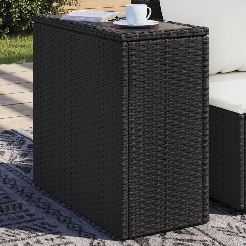 vidaXL Garden Side Table with Glass Top Black 58x27.5x55 cm Poly Rattan - anydaydirect