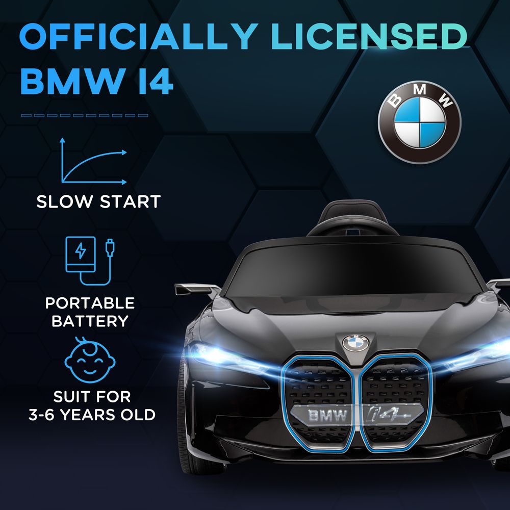 BMW i4 Licensed 12V Kids Electric Ride-On w/ Portable Battery - Black - anydaydirect