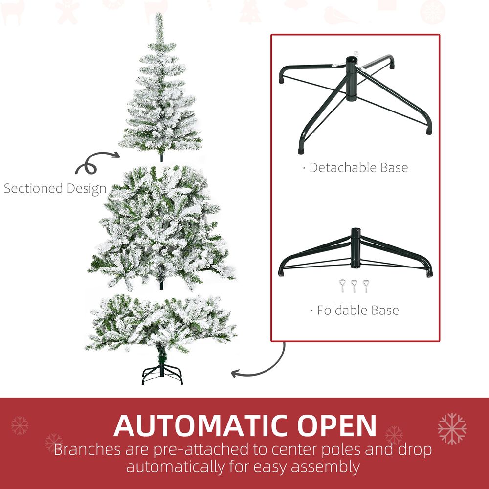 6ft Snow Flocked Artificial Christmas Tree w/ Realistic Branch Tips HOMCOM - anydaydirect