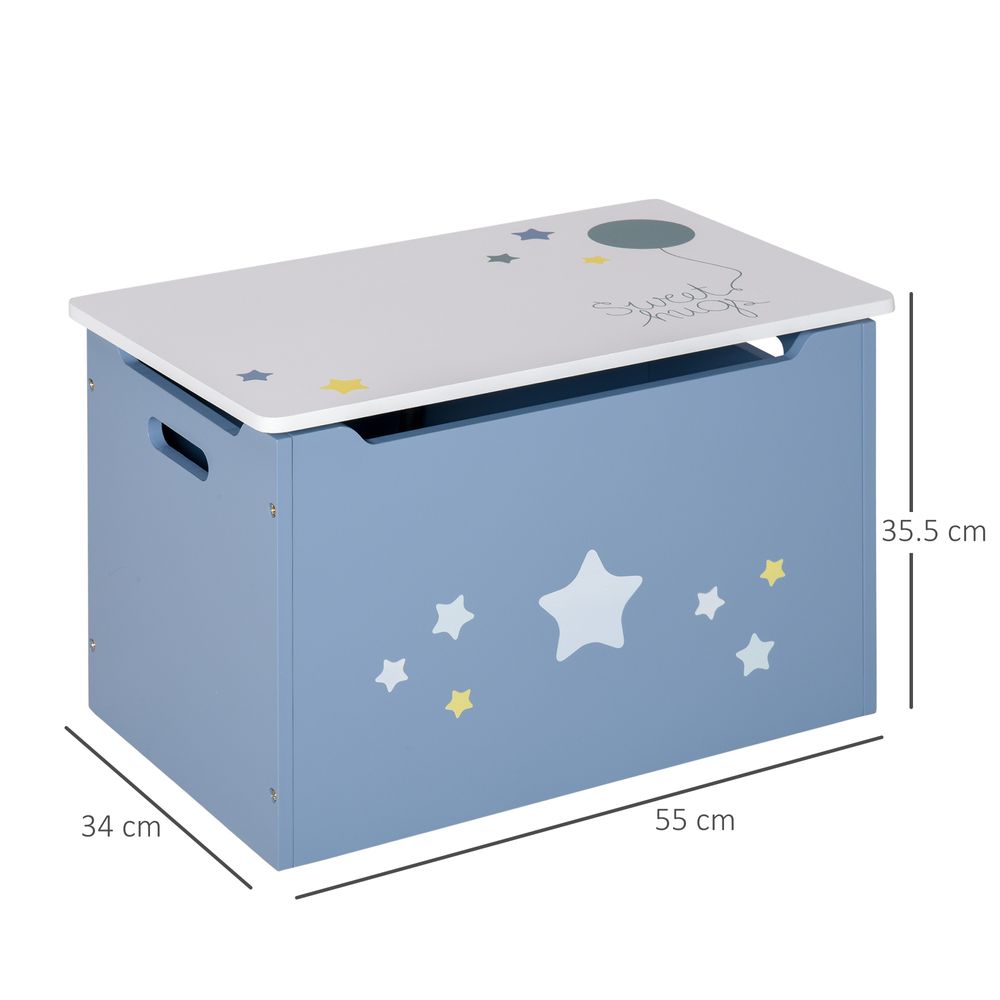 Kids Wooden Toy Box Children Storage Chest Organiser Side Handle Blue HOMCOM - anydaydirect