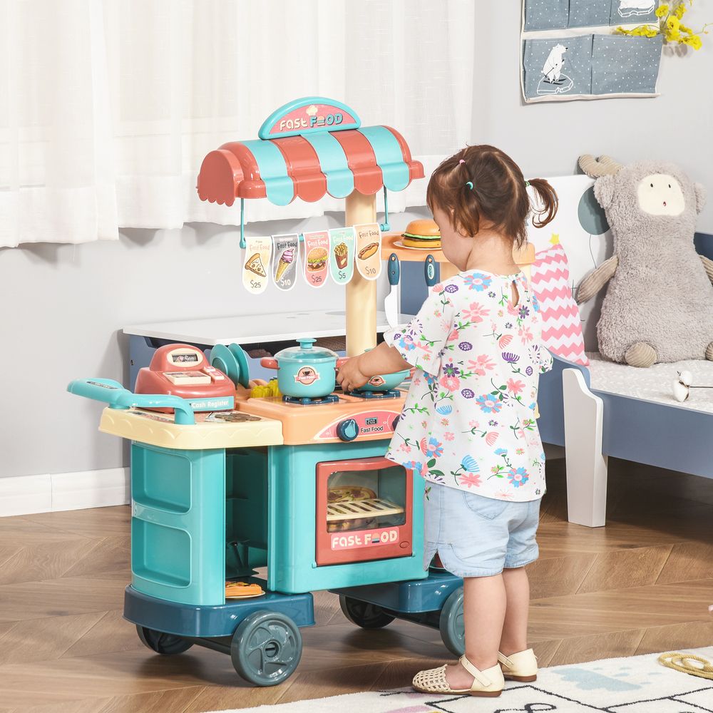 50 Pcs Kids Kitchen Play set Pretend Trolley Cart Toys for Age 3-6 - anydaydirect