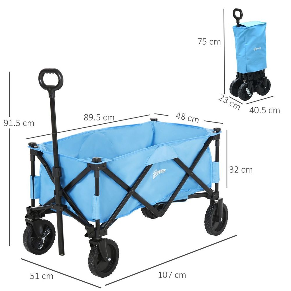 Pull Along Cart Folding Cargo Wagon Trailer Trolley For Beach Garden w/ Handle - anydaydirect