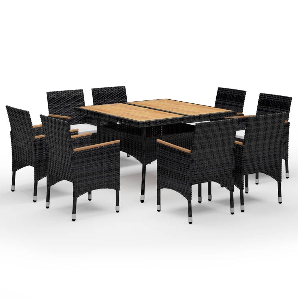 9 Piece Garden Dining Set Poly Rattan and Solid Wood Black - anydaydirect