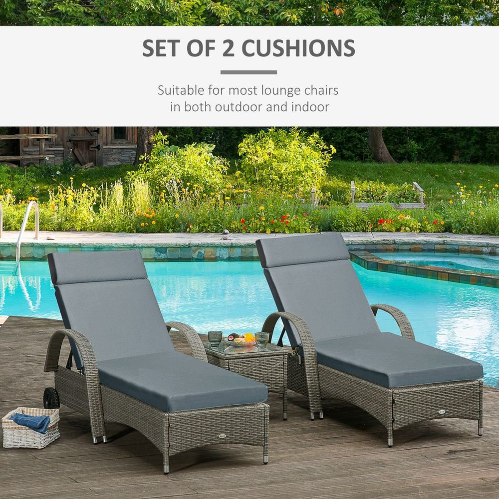 Set of 2 Lounger Cushions Deep Seat Patio Cushions with Ties Dark Grey - anydaydirect