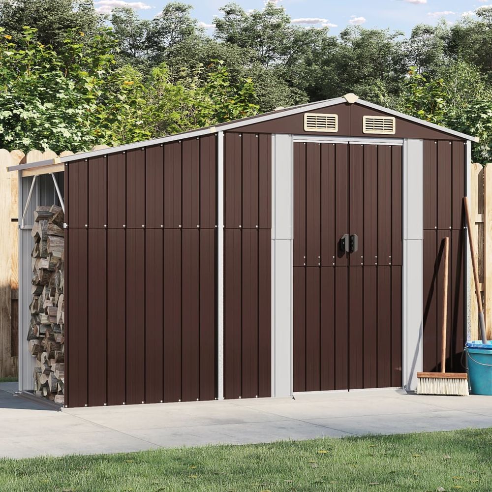 vidaXL Garden Shed Brown 277x93x179 cm Galvanised Steel - anydaydirect