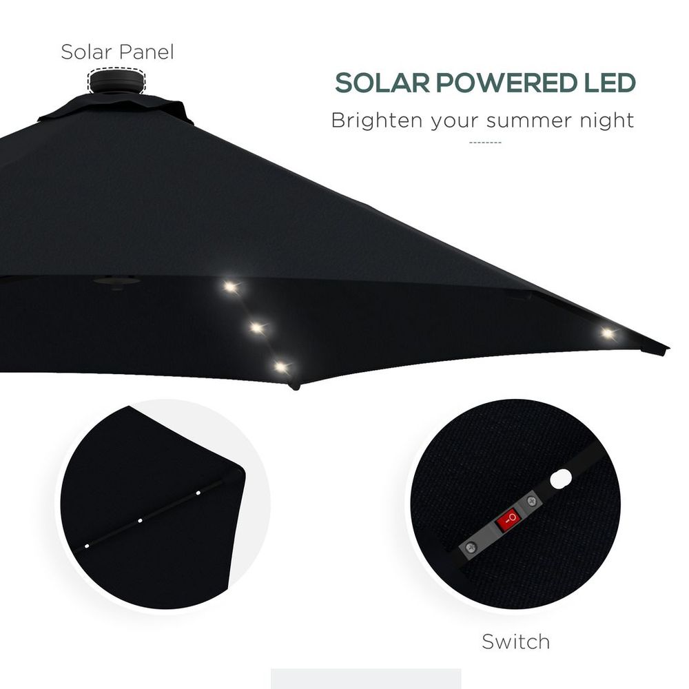 Outsunny 3(m) Cantilever Garden Parasol Umbrella W/ Solar LED and Cover, Black - anydaydirect