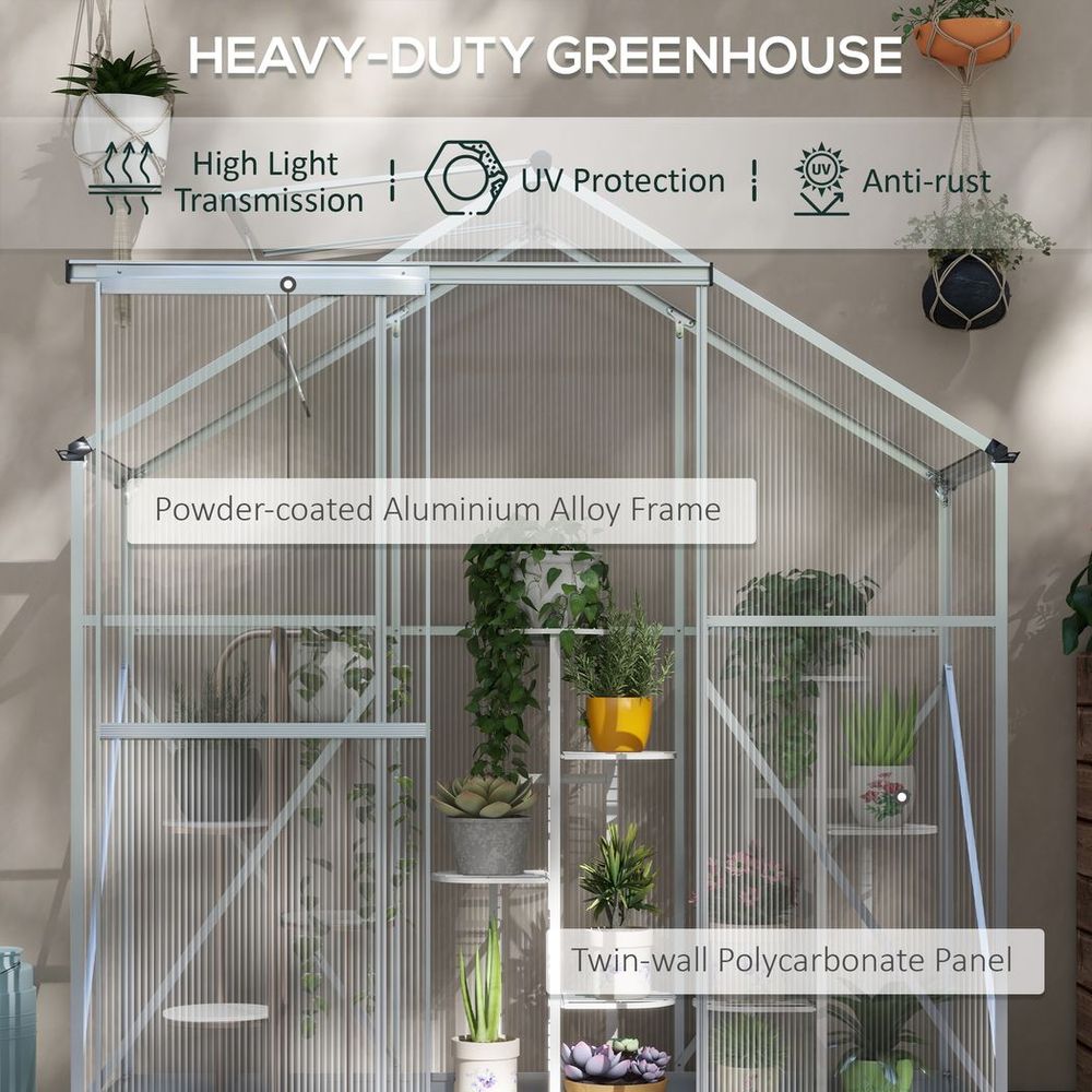 Outsunny 6 x 2.5ft Polycarbonate Greenhouse Aluminium Green House, Silver - anydaydirect