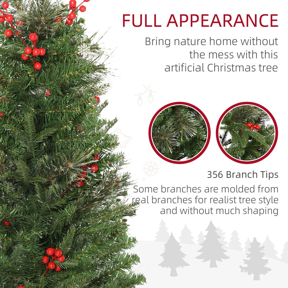 5ft Artificial Christmas Tree Holiday with Pencil Shape, Berries HOMCOM - anydaydirect
