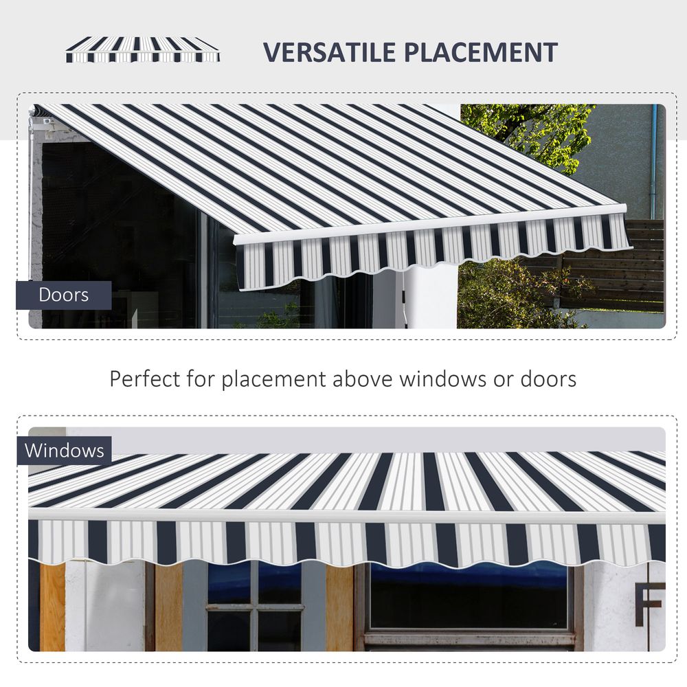 Outsunny Manual Retractable Awning, 4x3 m-Blue/White - anydaydirect