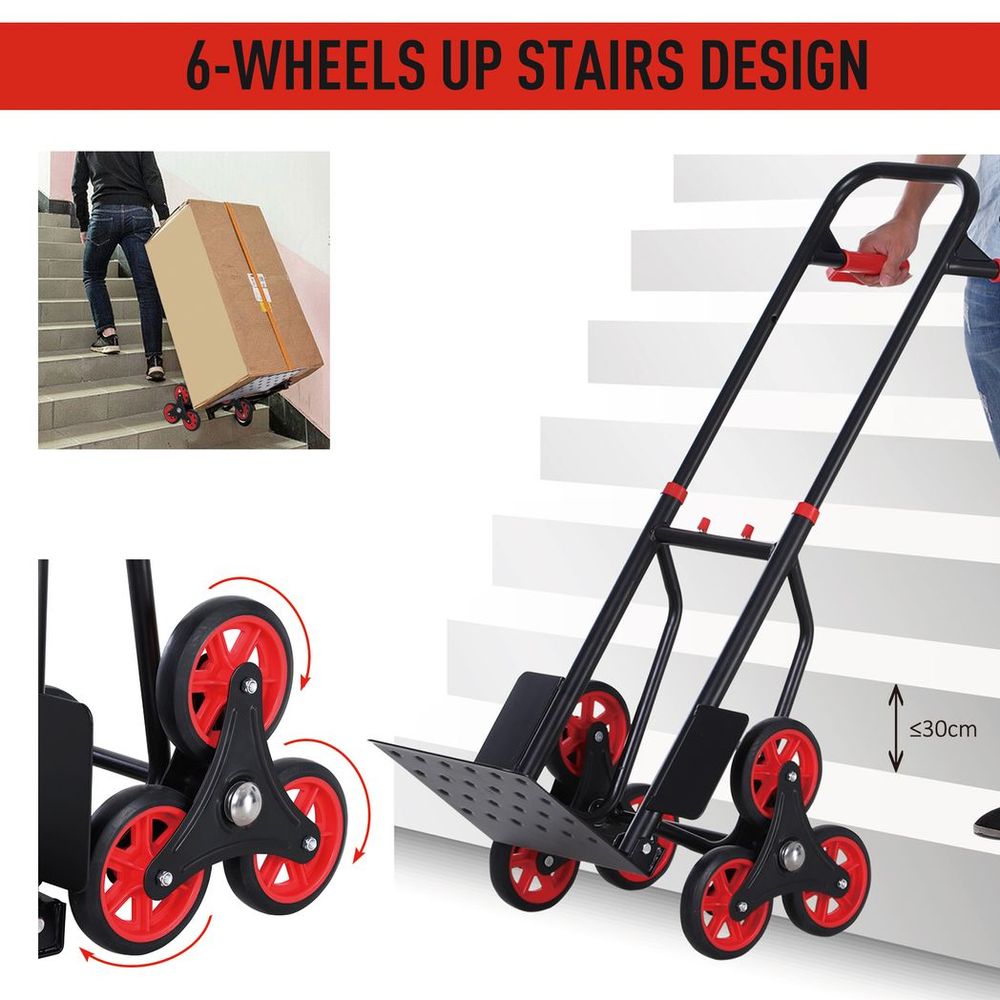 DURHAND Climbing Stairs Trolley Hand Trucks 6-Wheels Foldable Load Cart Steel - anydaydirect