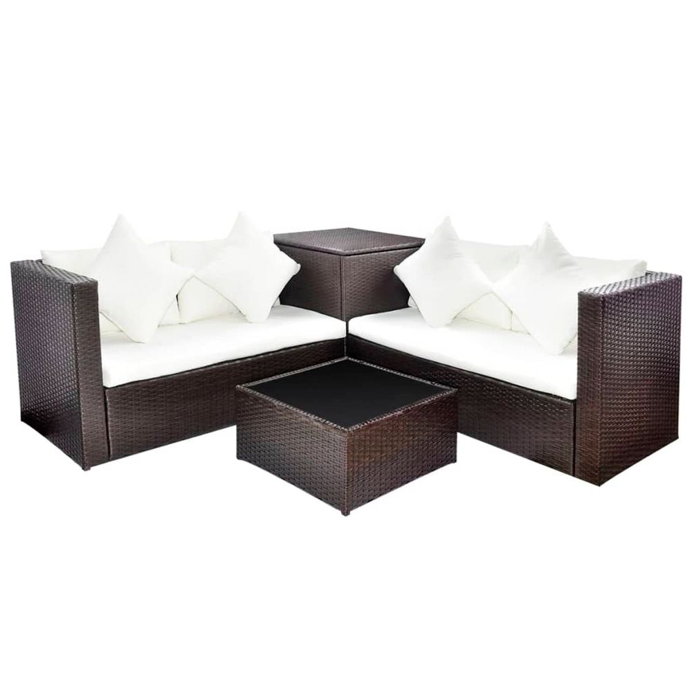 4 Piece Garden Lounge Set with Cushions Poly Rattan Brown - anydaydirect