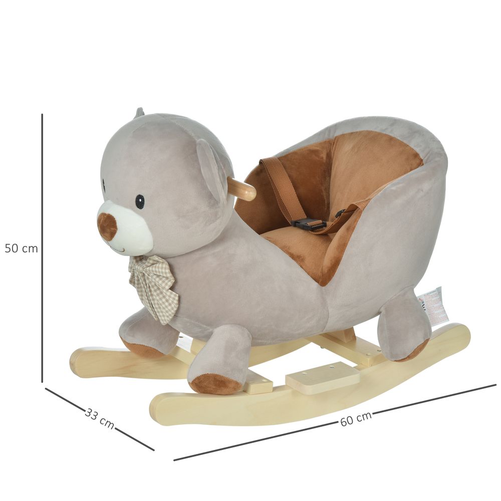 Kids Rocking Bear Plush Ride On Seat Sound Button Wood Base Seat Belt HOMCOM - anydaydirect