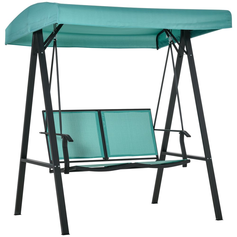 2 Seater Swing Chair With Adjustable Tilting Canopy Steel Frame, Blue - anydaydirect