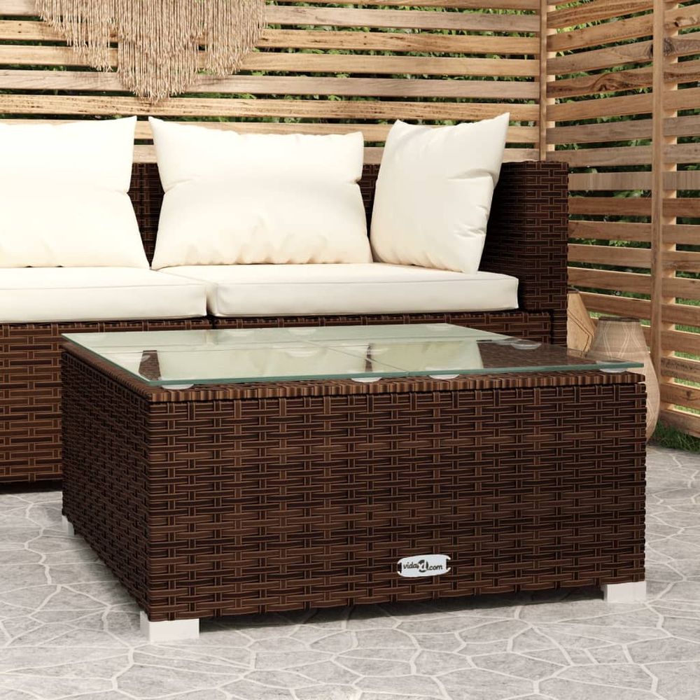 Garden Coffee Table Black 60x60x30 cm Poly Rattan and Glass - anydaydirect