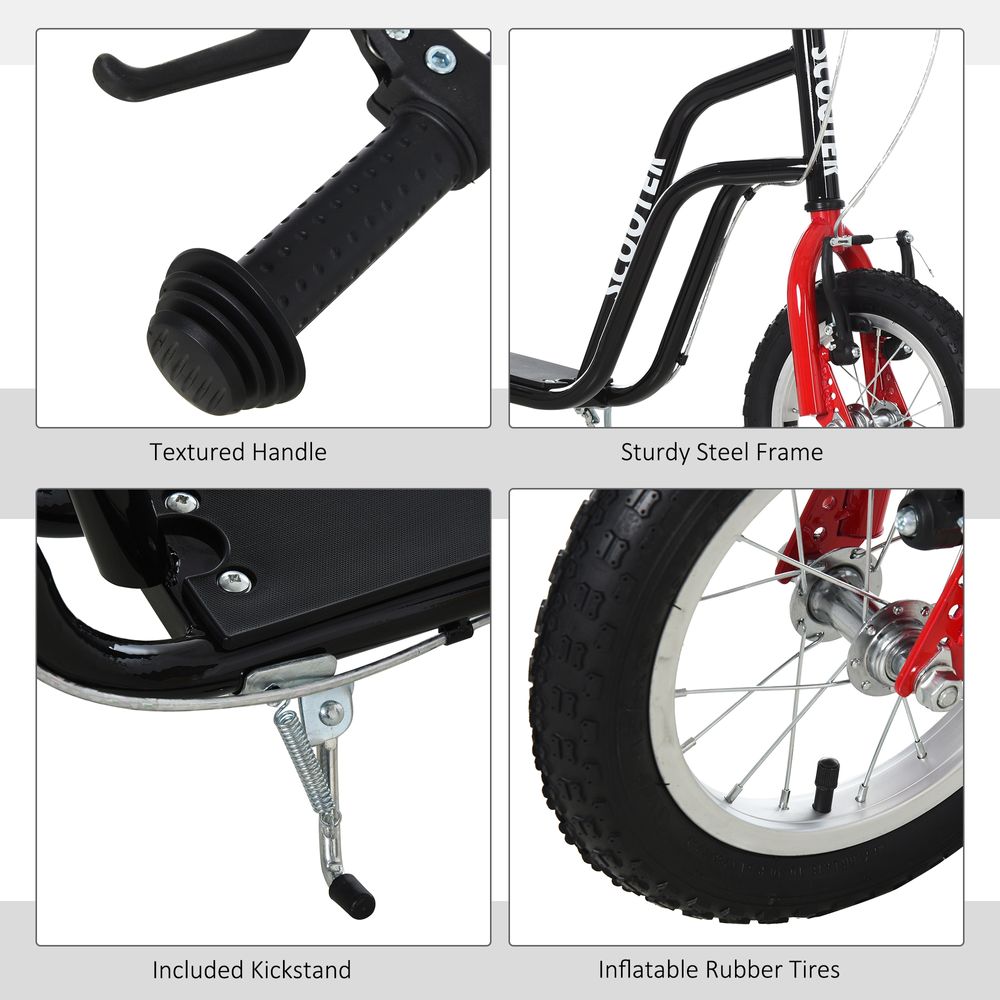 HOMCOM 75-80cm Kids Kick Scooter Adjustable Handlebar Inflatable Wheels Black - anydaydirect