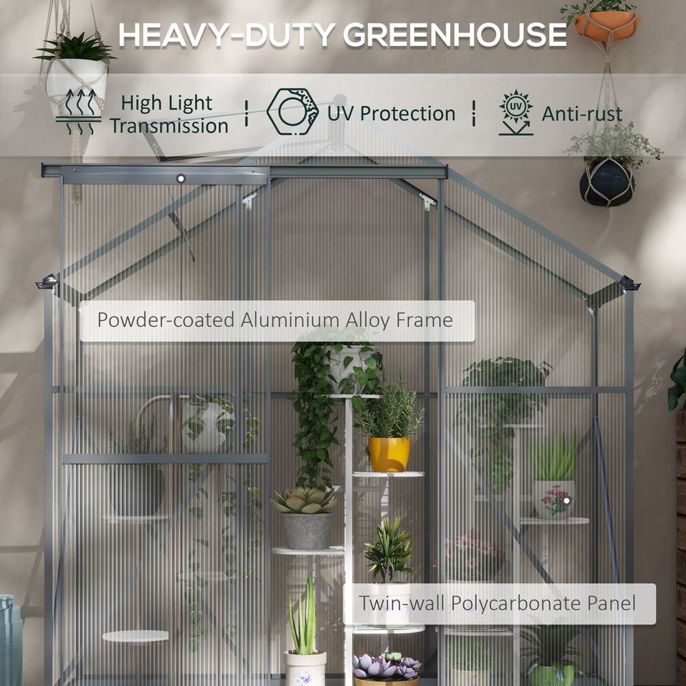 Outsunny 6 x 2.5ft Polycarbonate Greenhouse Aluminium Green House, Dark Grey - anydaydirect