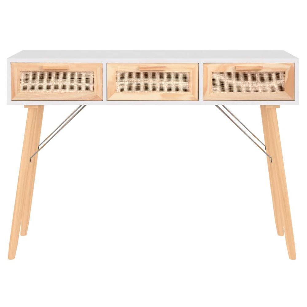 Console Table White 105x30x75 cm Solid Wood Pine&Natural Rattan - anydaydirect