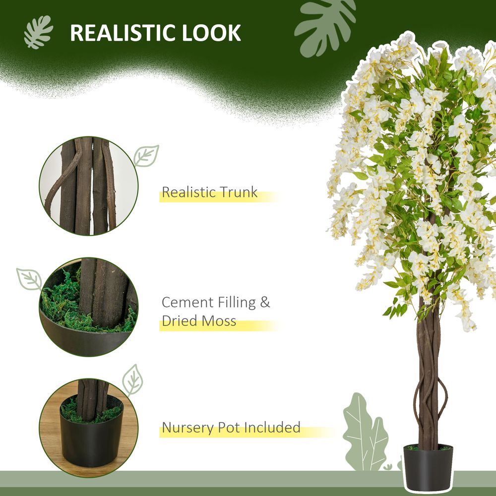 Artificial Realistic White Wisteria Tree Faux Decorative Plant, 160cm HOMCOM - anydaydirect