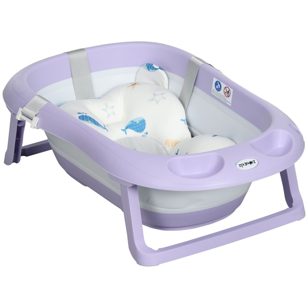 Foldable Baby Bathtub w/ Non-Slip Support Legs, Cushion, Shower Holder - Purple - anydaydirect