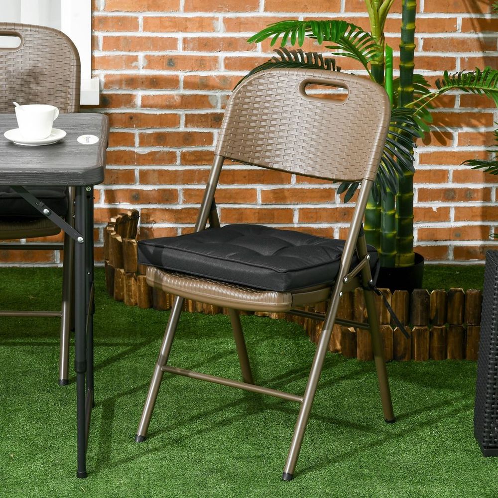 40 x 40cm Garden Seat Cushion with Ties Replacement Dining Chair Seat Pad, Black - anydaydirect