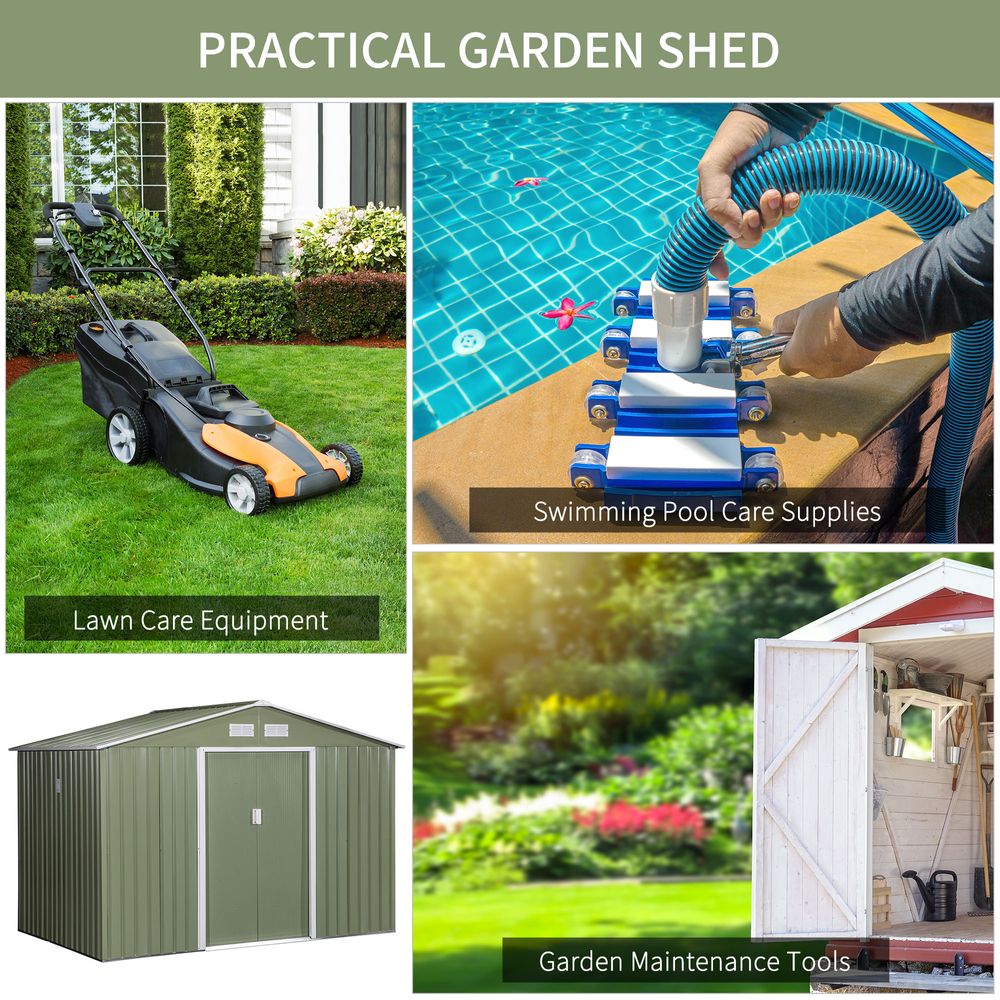 9 x 6FT Garden Metal Storage Shed Tool Box Foundation Vent & Doors  Green - anydaydirect