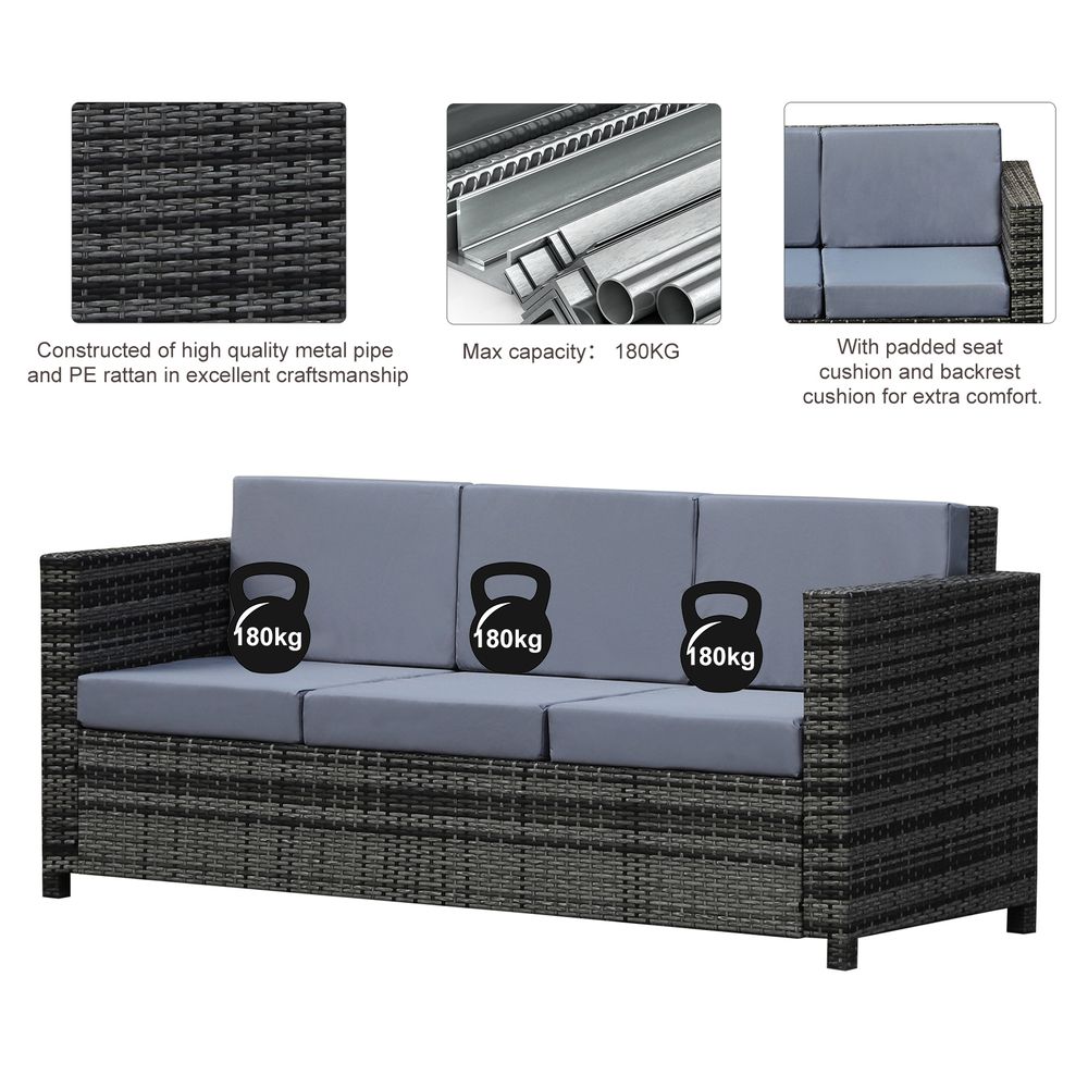3-Seater Weather Resistant Outdoor Garden Rattan Sofa Grey - anydaydirect