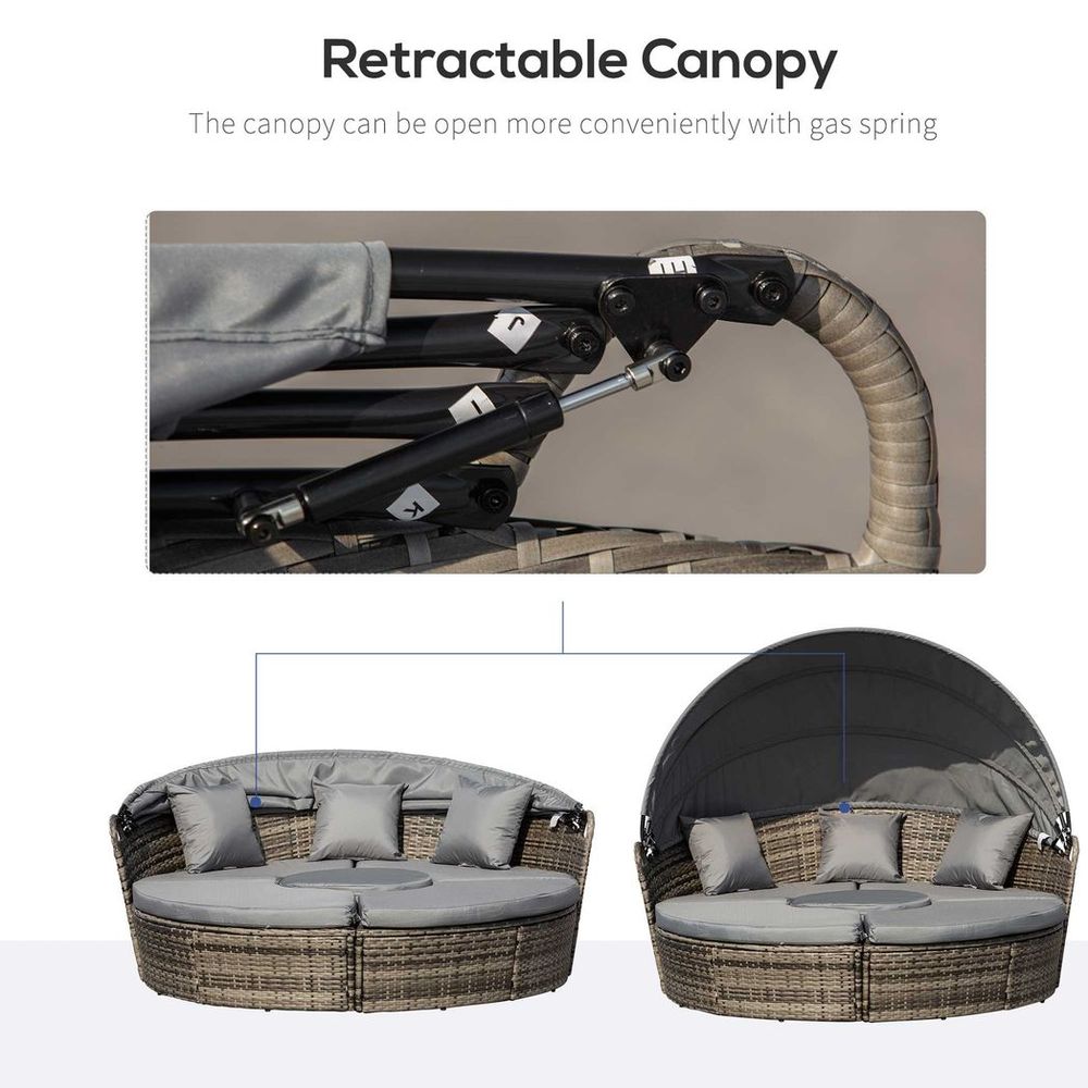 Outsunny 5 PCs Cushioned Outdoor Plastic Rattan Round Sofa Bed Table Set Grey - anydaydirect