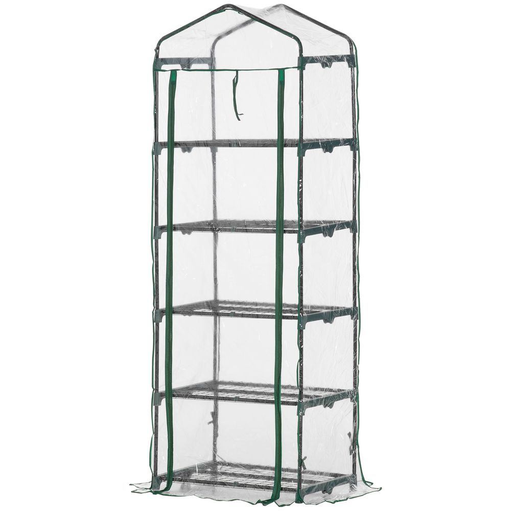 5 Tier Greenhouse OutdoorPortable Shed Metal Frame Transparent 69x49x193cm - anydaydirect