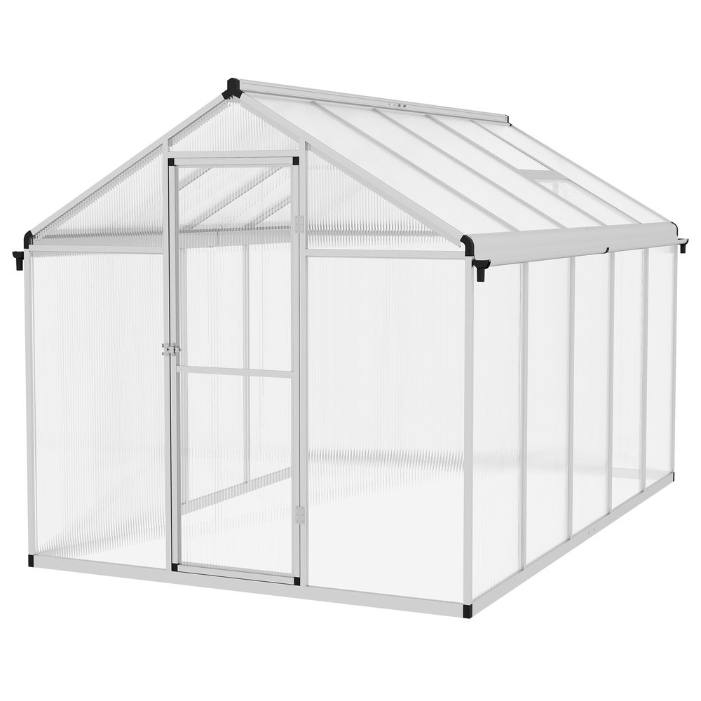 Outsunny 10x6ft Aluminium Greenhouse with/ Door Window Galvanised Base PC Panel - anydaydirect