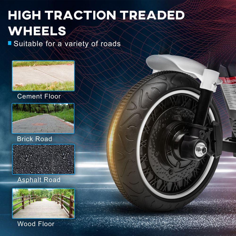 6V Electric Motorbike w/ Training Wheels, One-Button Start, Headlight - White - anydaydirect
