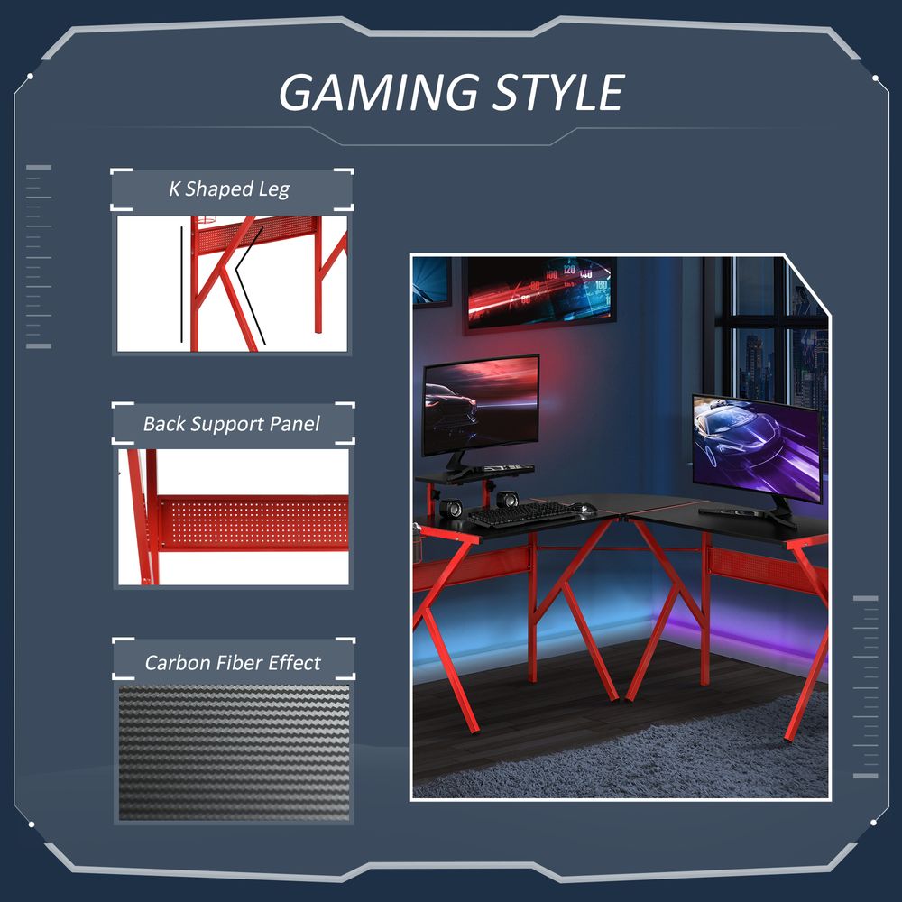 Gaming Desk L-ShapedPC Workstations Monitor Stand 49.25" x 49.25" x 29.5" Red - anydaydirect