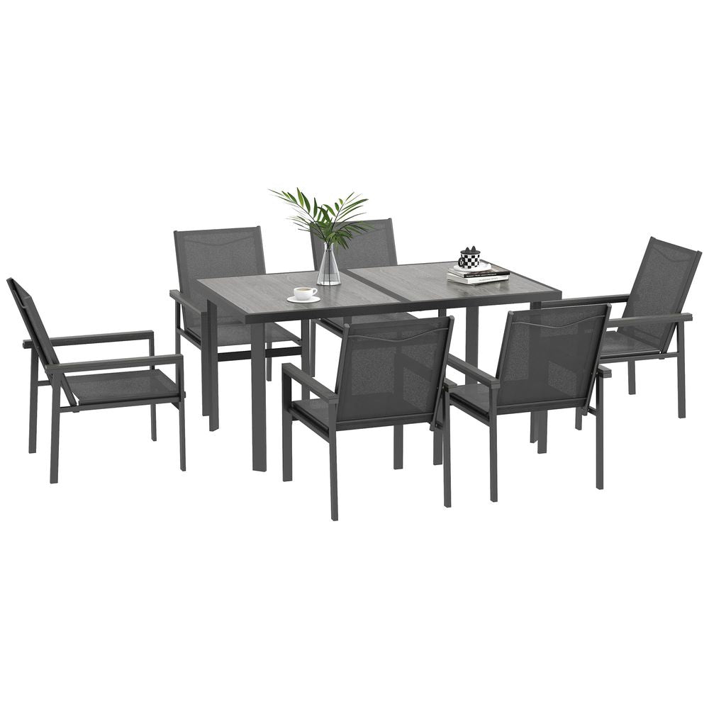 Outsunny 7 Piece Garden Dining Set, Outdoor Table and 6 Chairs, Grey - anydaydirect