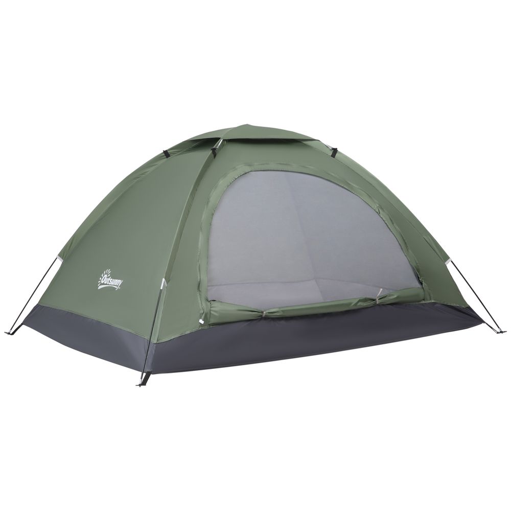 Compact Camping Tent w/ Vestibule & Mesh Vents for Hiking Green