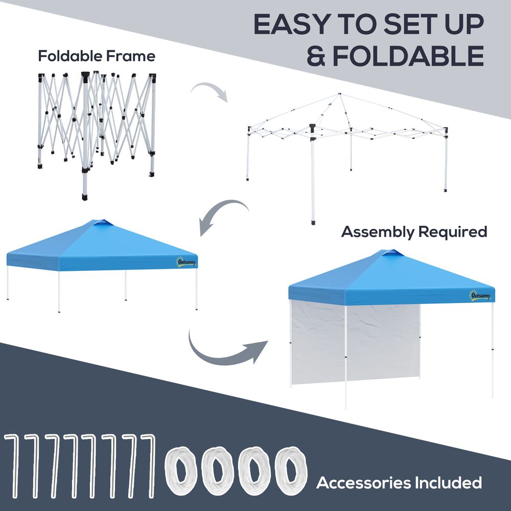 3x3M Pop Up Gazebo Tent with 1 Sidewall, Roller Bag, Blue - anydaydirect