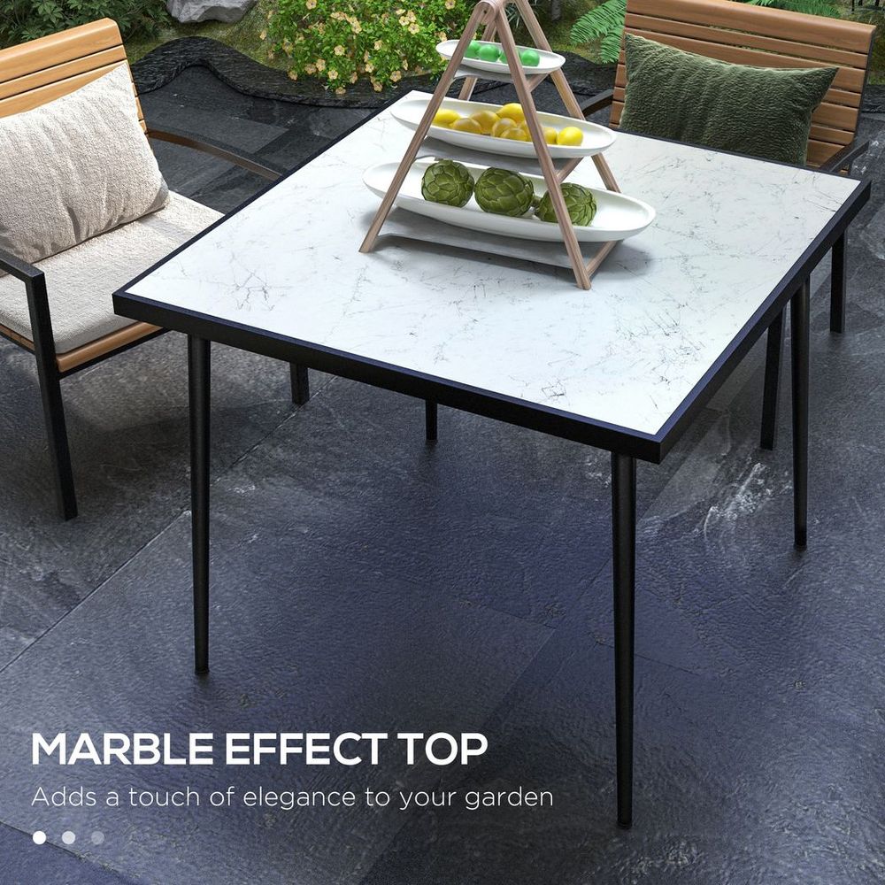 Outsunny Outdoor Dining Table for 4 with Marble Effect Tempered Glass Top White - anydaydirect