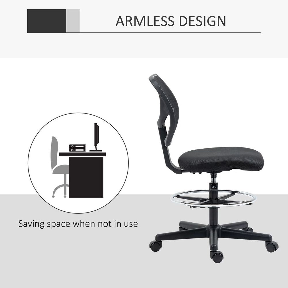 Vinsetto Draughtsman Chair Tall Office Chair w/ Adjustable Footrest Ring Black - anydaydirect