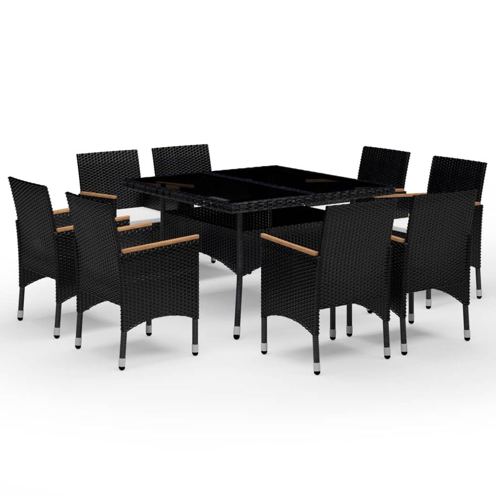 9 Piece Garden Dining Set Poly Rattan and Tempered Glass Black - anydaydirect