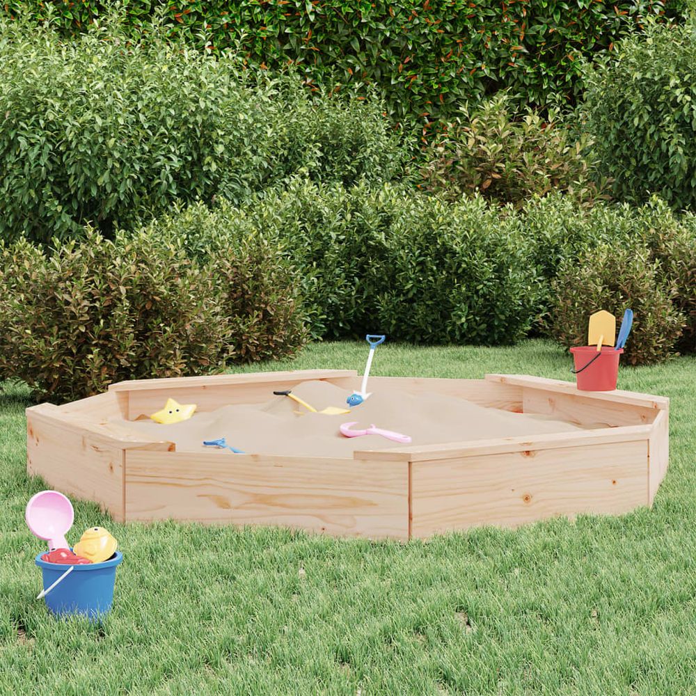 vidaXL Sandbox with Seats Octagon Solid Wood Pine - anydaydirect